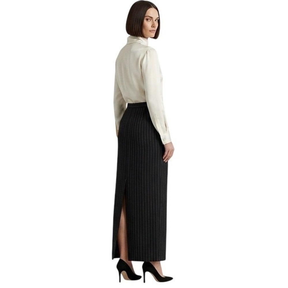 Ralph Lauren Collection PL Wool Cashmere Pinstripe Maxi Skirt Black Size 6 NWT